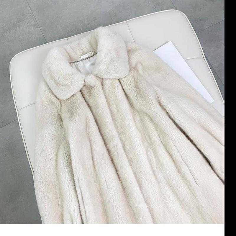 Damski jesienny i zimowy płaszcz ze sztucznego futra Długi płaszcz do kolan Jednolity kolor Top