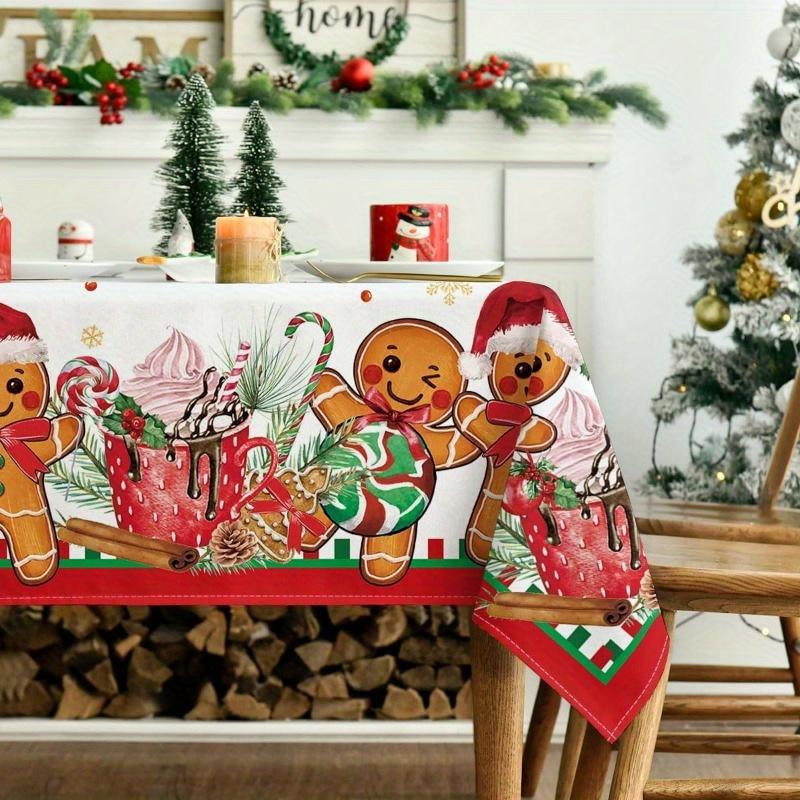 Christmas Gingerbread Man Balls Waterproof Tablecloth Table Decor Winter Xmas Kitchen Dining Tablecloth Christmas Decorations