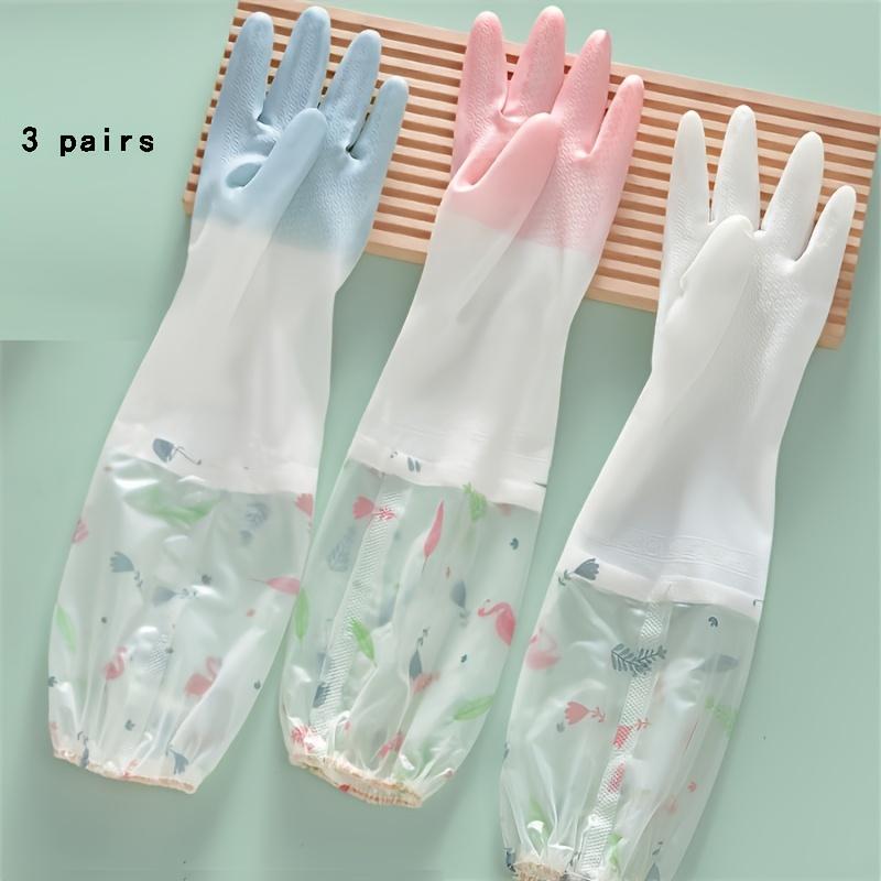 

3 пары удлиненных утолщенных силиконовых перчаток для мытья посуды, водонепроницаемые многоразовые, идеально подходят для кухни, ванной комнаты, мытья пола и стен