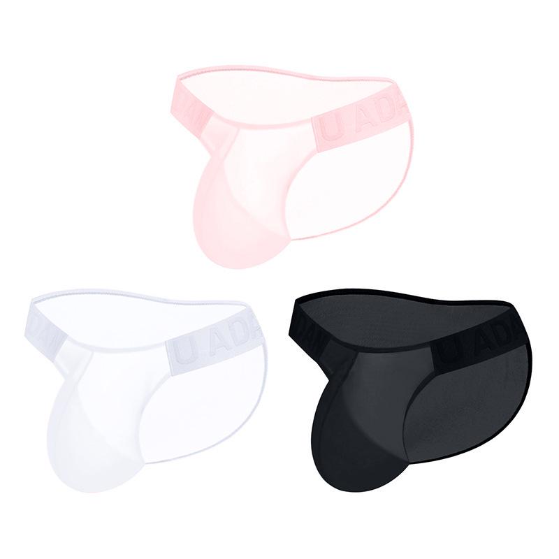 Herren Sexy High-Cut Nahtlose Eis-Seide Slips mit Transparentem Geprägtem Bund