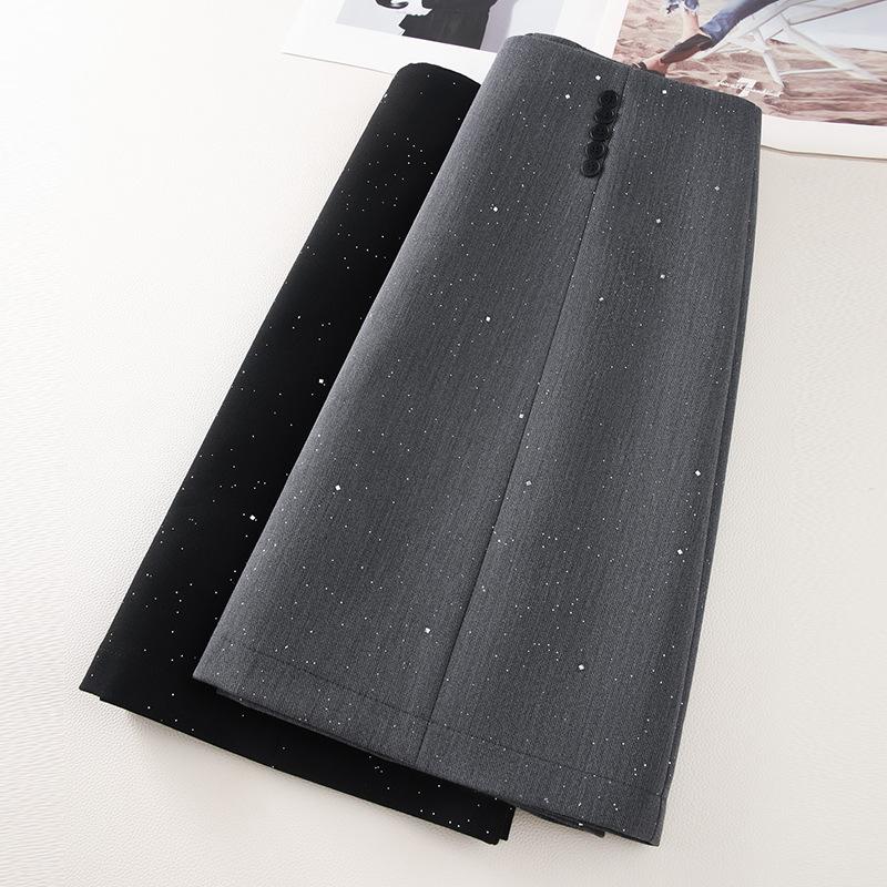 Women's 2024 Gray Sequin High-Waist A-Line Skirt - Slimming Spring & Autumn Hip-Wrap Skirt