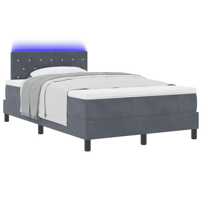 VidaXL Lit à Ressorts avec Matelas & LED Gris Foncé 120x200 cm Velours 3342579