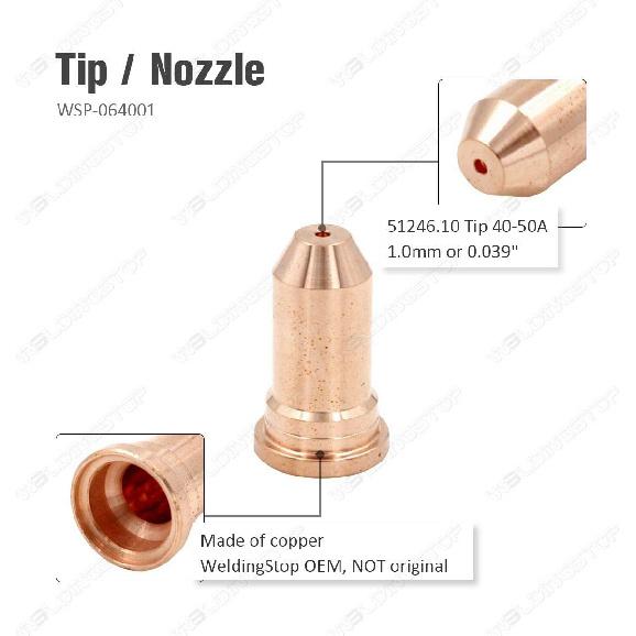 

WS PKG-20 Electrode 52556 / VB0676 & Nozzle 51246.10 Tip 1.0mm fit PT-100 IPT-100 PT100 Series Plasma Cutting Torch Electrode + Nozzle 1.0mm