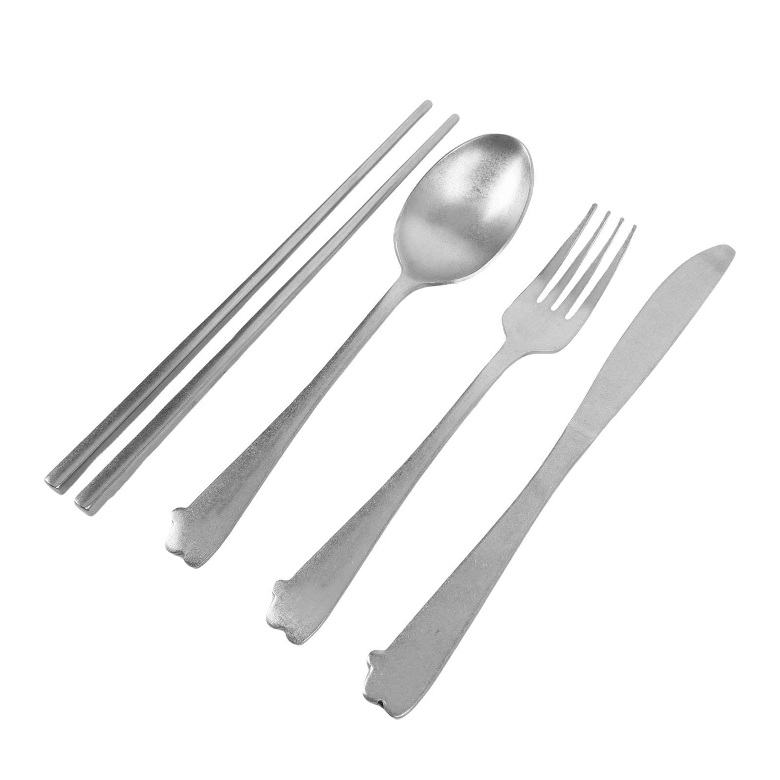 

Набор столовой посуды из нержавеющей стали Винтажное серебро Ложка Вилка Нож Палочки для еды Портативный набор столовых приборов для