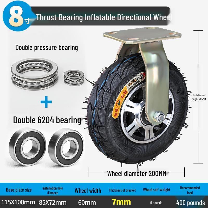 8-10 Inch Thickened Aluminum Alloy Inflatable Rubber Universal Caster Wheel for Handcarts