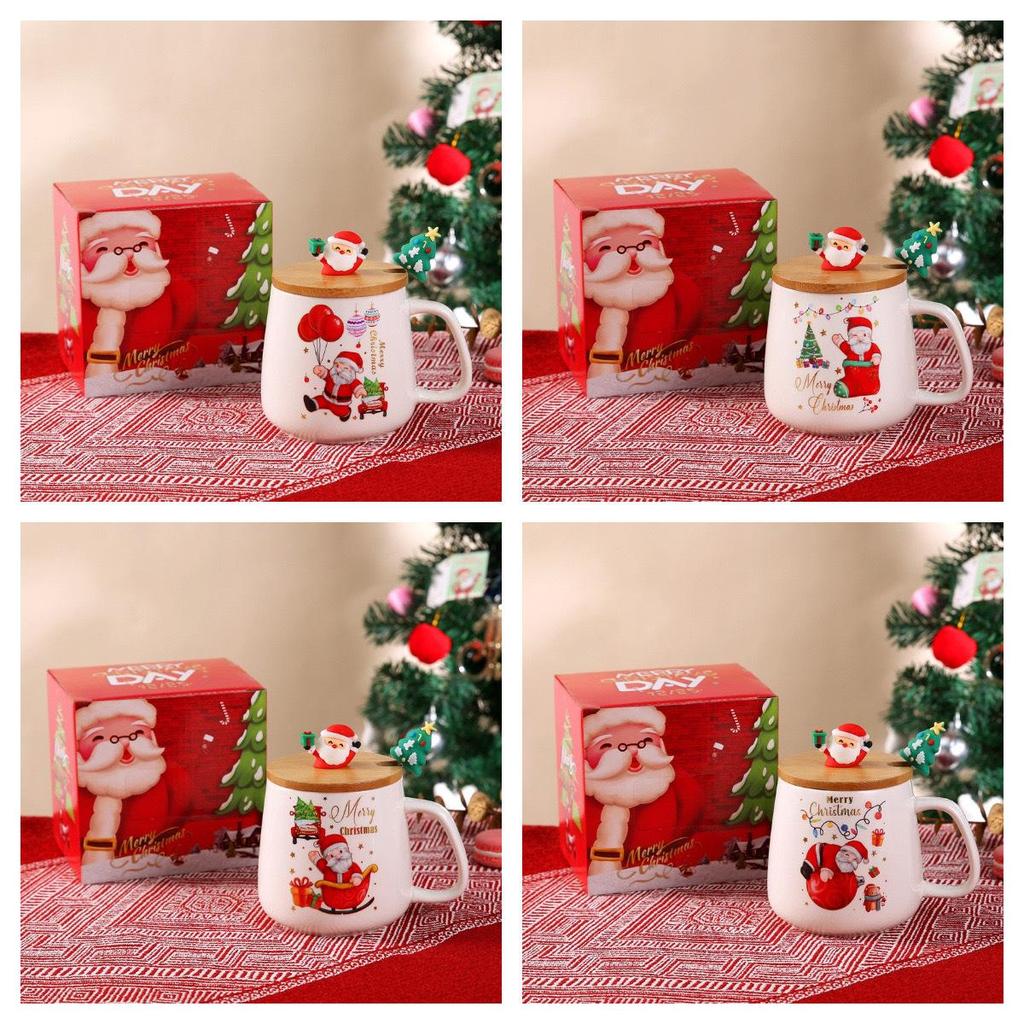 Santa Claus Ceramic Mug Gift Set with Lid and Spoon – Christmas Souvenir
