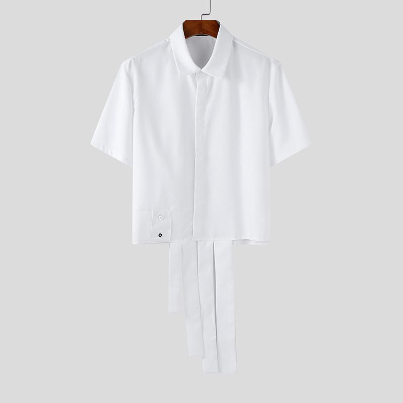 

INCERUN Men Lapel Neck Short Sleeve Buttons Up Casual Irregular Tassel Short Shirts 2XL белый
