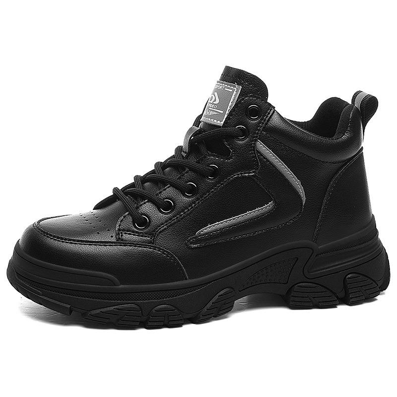Soft Leather Casual Leather Shoes Women's Autumn and Winter New Black Thick-soled Velvet Soft-soled Sneakers