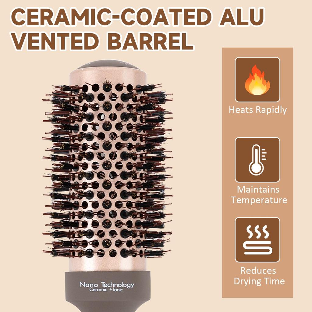 Shorten Curling Straight Curl Nano Ceramic Ion Boar Bristles Reduces Leaves Hair Smooth and Shiny Hairbrush, Blow-Dry Time, Brush, & Brush,