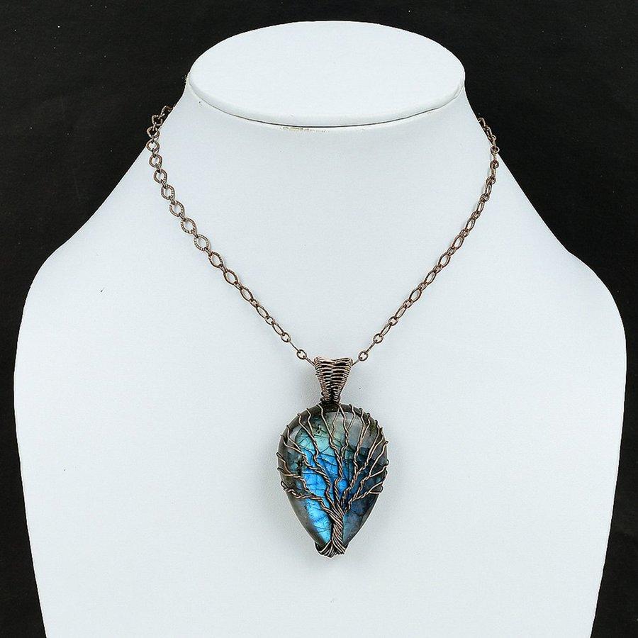 Natural Labradorite Gemstone Handmade Copper Wire Wrap Pendant 2.60" G0T96