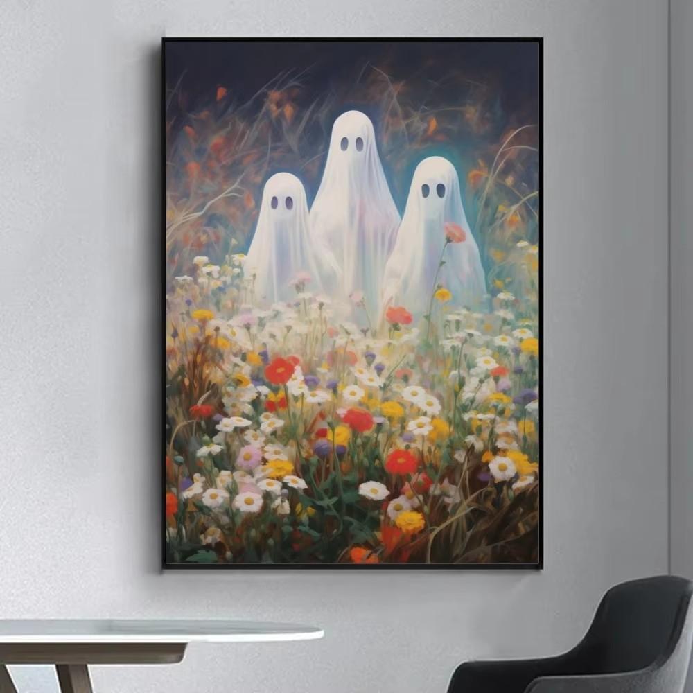 Ghost HauntedManor Halloween Cute Fancy Poster Wall Sticker for Living Room Bar Vintage Decorative Painting Middle