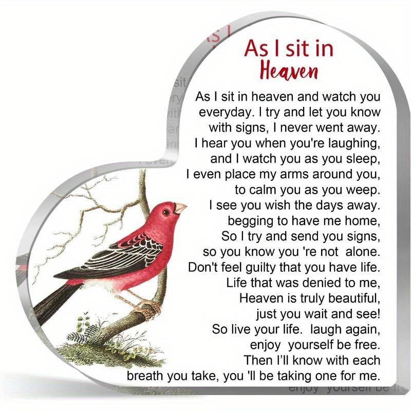 1PC Bereavement Gifts: Heart Acrylic (Condolence Quote) – Sympathy/Memorial (Loss of Loved One, Cardinal Remembrance).