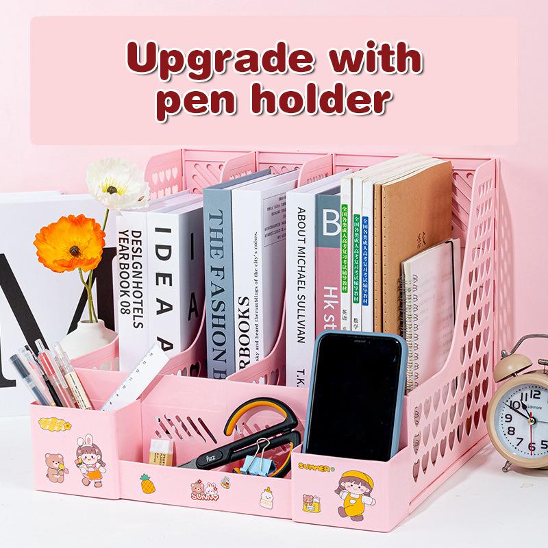 Büyük Kapasiteli Klasör Saklama Kutusu Dosya Rafı Kalemlikli Masaüstü Çok Katmanlı Raf Ofis Düzenleyici Dosya Rafı Ev Kitaplığı