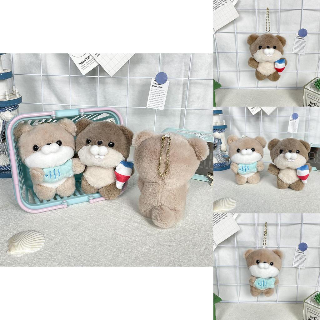 Whimsical Otter Plush Keychain Featuring Fish Design Sweet Ice Cream Animal Pendant