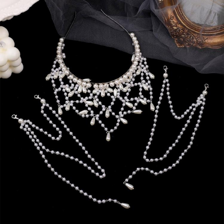 Bride Hairband Hand Beading Shining Pearls Jewelry Beaded Heavy Pearls Chain for Bachelorette Party