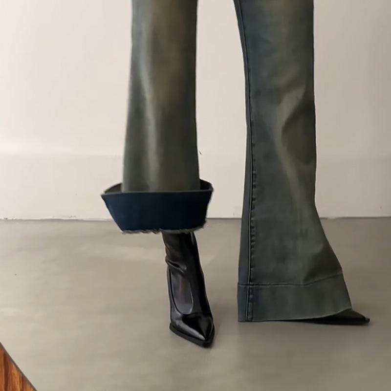 Black Pointed Short Boots Femininity Thin Fashion High Heel Boots Rear Zipper Versatile Thin Heel Thin Boots