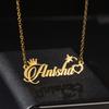 Atoztide Personalized Custom Crown Heart Butterfly Name Necklaces for Women Stainless Steel Pendant Link Chain Jewelry Gift