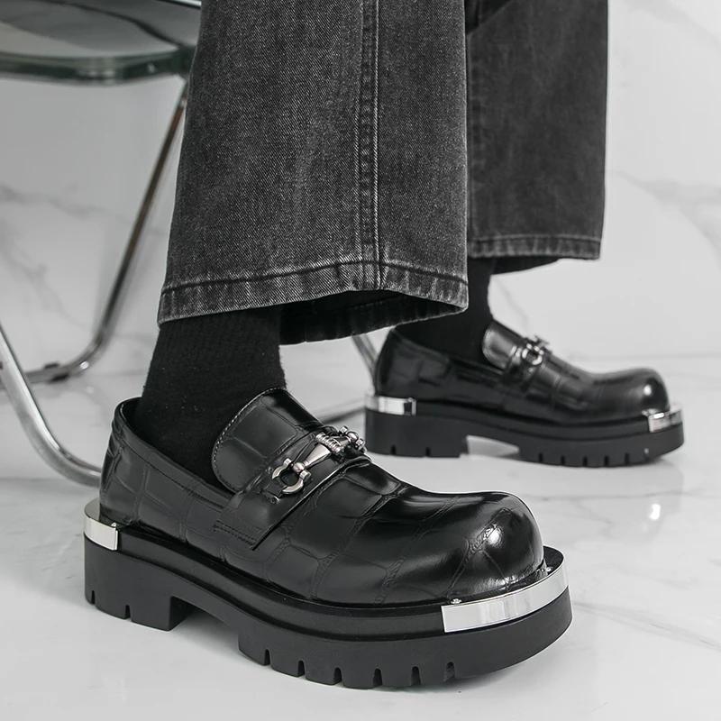 Retro Men's Chunky Sole Shoes Patent Leather Elevator Oxfords Casual Big Size Fashion Sneakers for Men Height Increasing Shoes