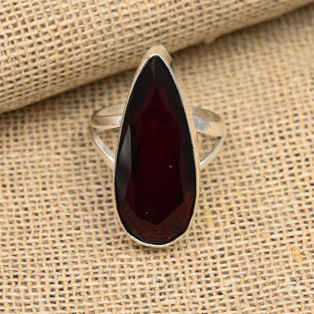 Red Garnet Gemstone Handmade Solid 925 Sterling Silver Jewelry Ring For Wedding Gift