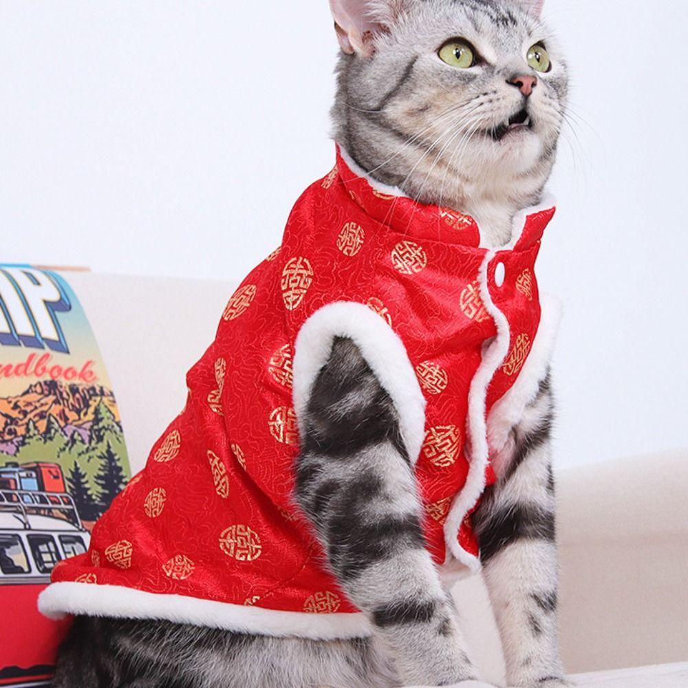 New Year Pet Costume Chinese Style Cat Cotton Clothes Warm Soft Dog Vest Coat Thickened Comfortable Winter Pet Clothes Birthday