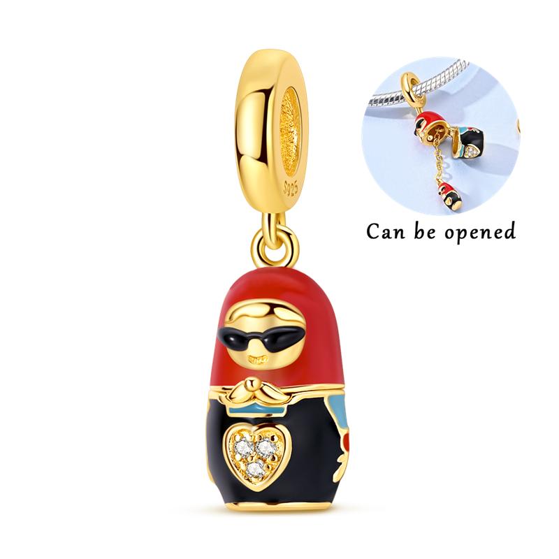 925 Silver Golden Clover Charms Bead CZ Zircon Glowing Firefly Pet Cat Puppy Pendant Fit Original Bracelet DIY Jewelry