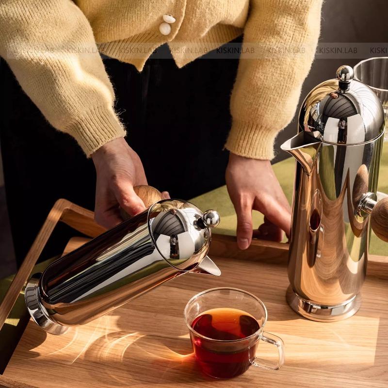 1PC French Press Pot European Stainless Steel Household Extraction Hand Brew Coffee Pot Milk Foam Appliance Light Luxury Decor