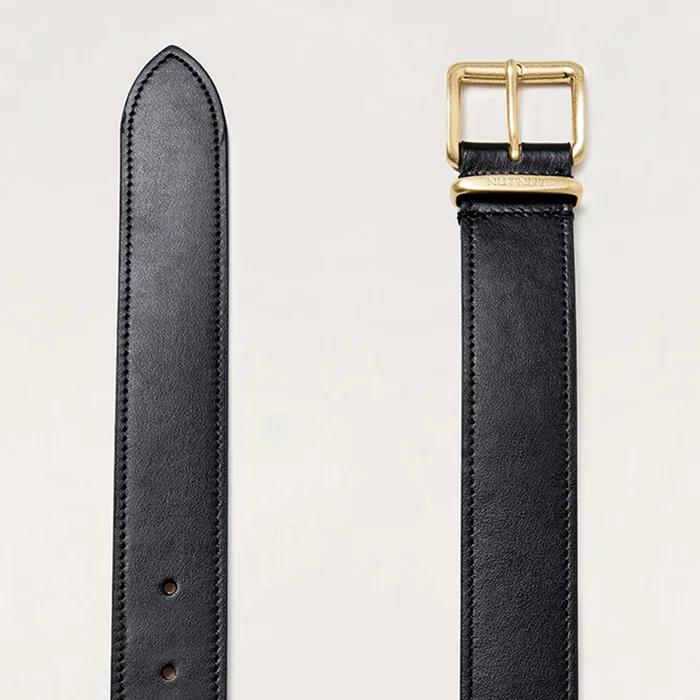 Basic Square Leather Belt - BLACK