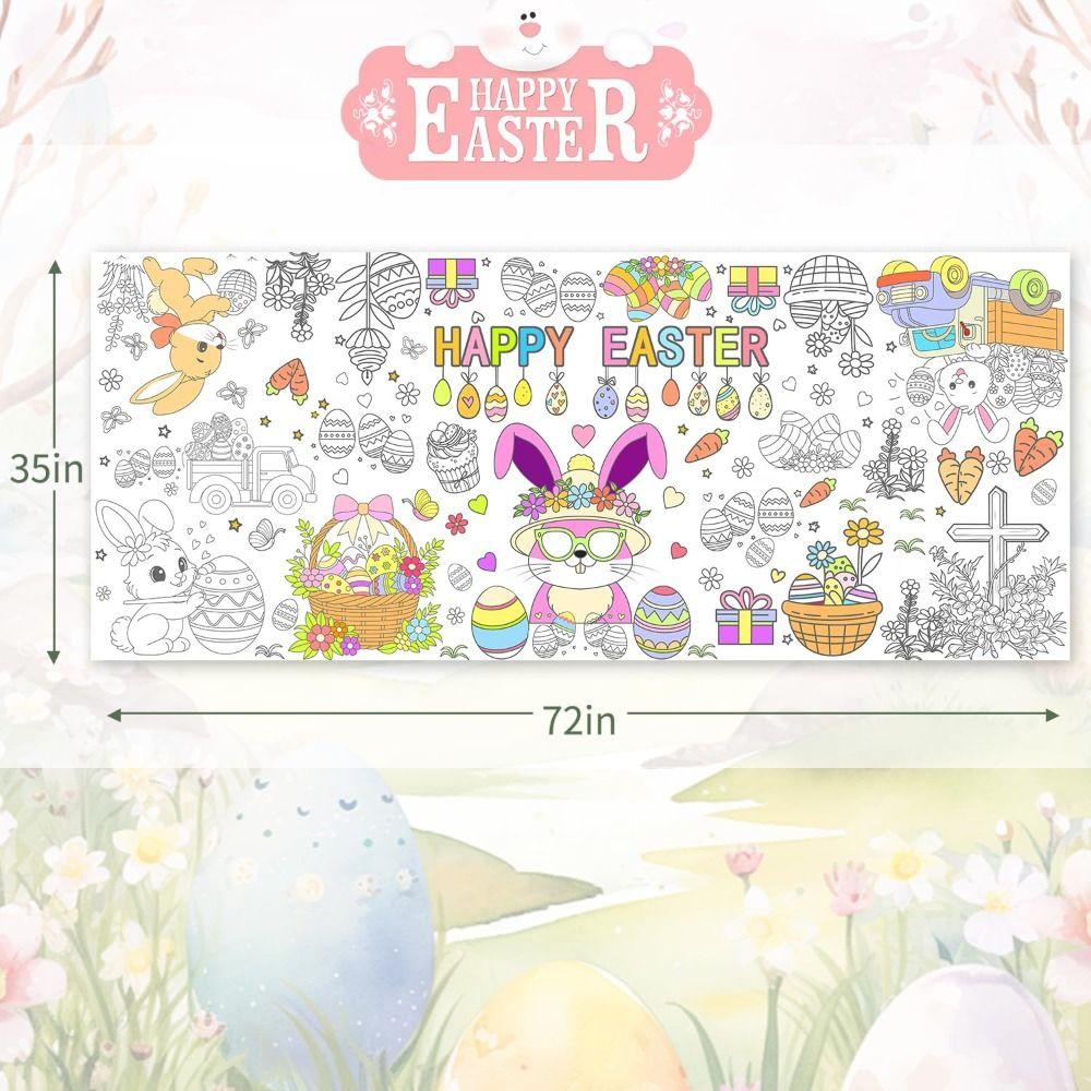 DIY Easter Giant Coloring Poster Cartoon Bunny Doodle Easter Tablecloth Art Craft Gift Jumbo Coloring Banner