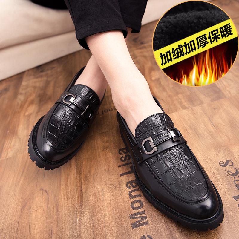 Leather Shoes Autumn Dress Casual Soft Sole Inner Height Increase Hair Stylist British Pointed Head Winter Velvet