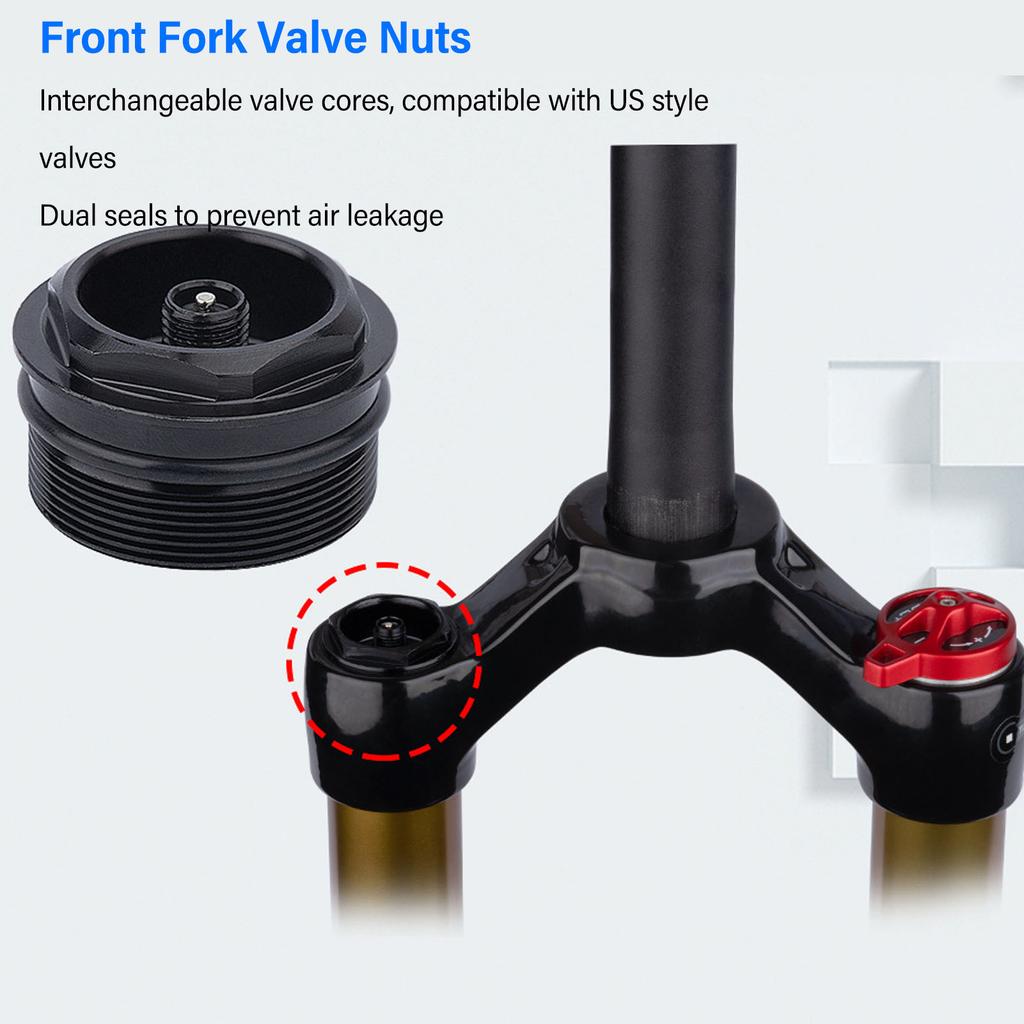 Bike Front Fork Valve Nut Aluminum Alloy Bike Air Fork Cap Assembly Valve Core Replacement for 32mm Inner Tube Front Fork