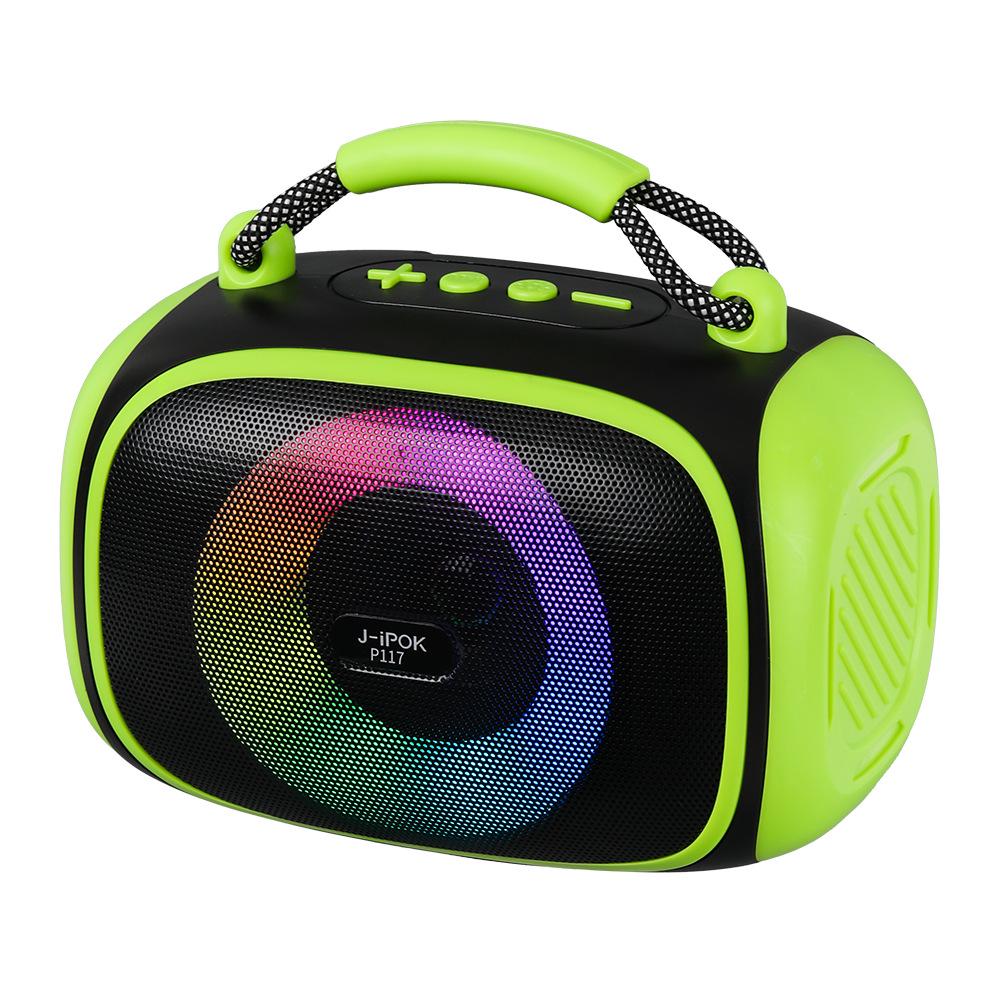 

P117S Solar Bluetooth Speaker: 5W Outdoor Portable with RGB Lights, FM Radio, Card Slot, and TW Sound. P117S (with Solar Panel) зелений
