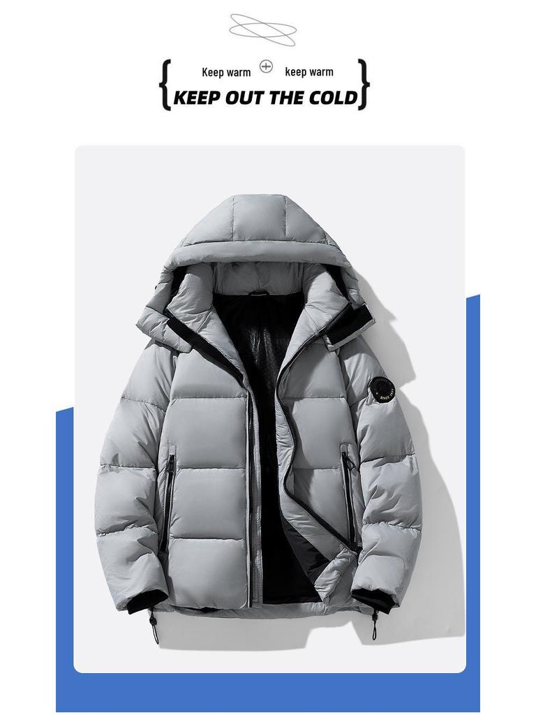 Men's Winter Thickened White Duck Down Jacket - Youth Warm Trendy Hooded Puffer Outerwear