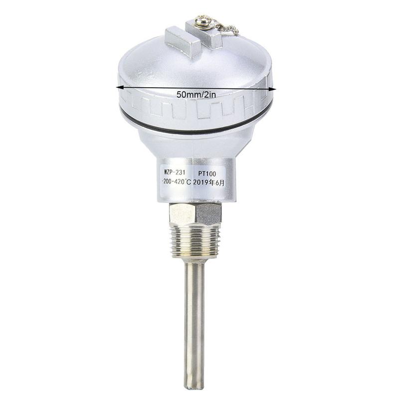 PT100 50/100/200mm Temperaturfühler Sonde 1/2' NPT Gewinde Thermoelement Edelstahl Anschlusskopf Messzugang