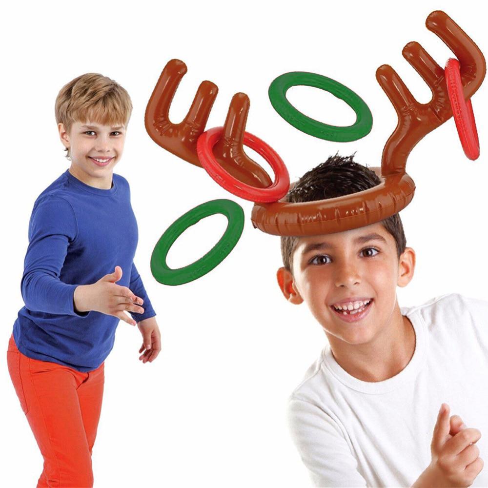 5pcs/lot Santa Funny Reindeer Antler Christmas Toy Children Kids Headgear Inflatable Hat Ring Toss Christmas Supplies Toy