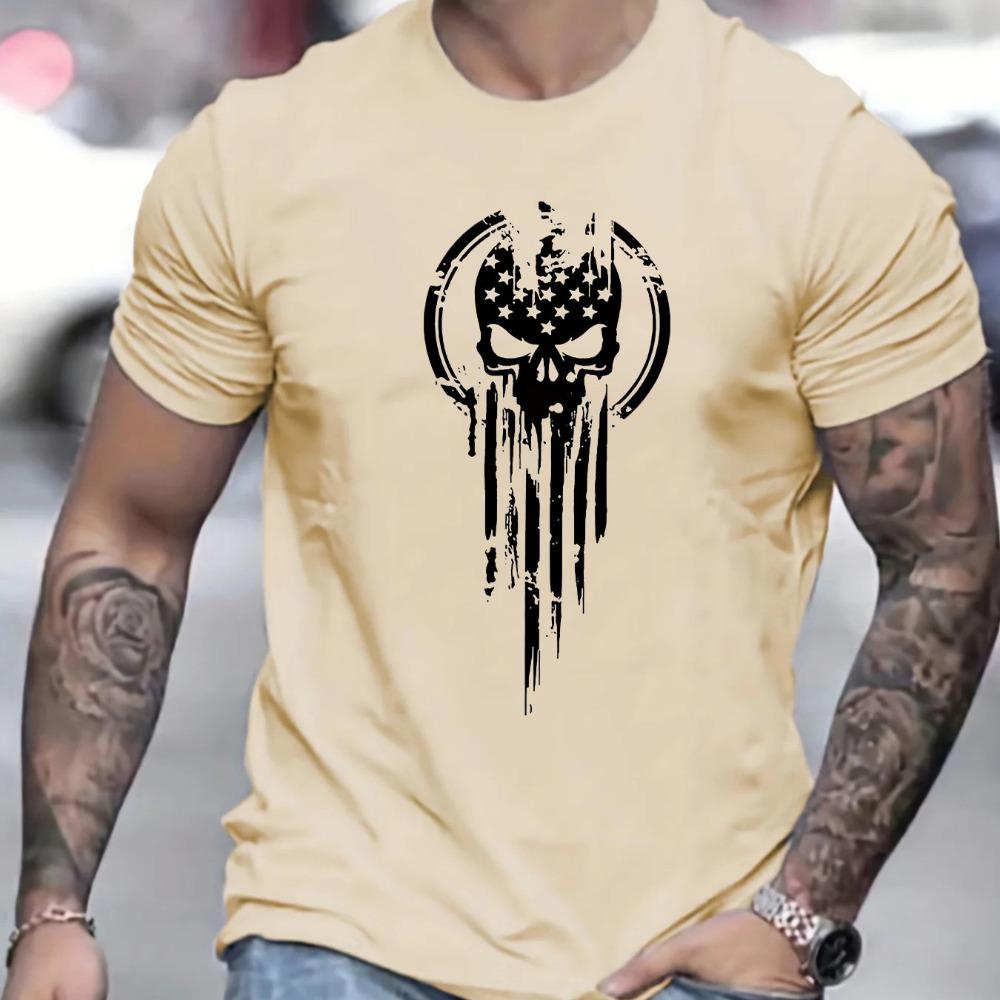3D Printed Men's Summer Loose Size Skull Print Casual Slim Fit Round Neck Short Sleeve T-shirt Top O-neck Pactwork Casual T
