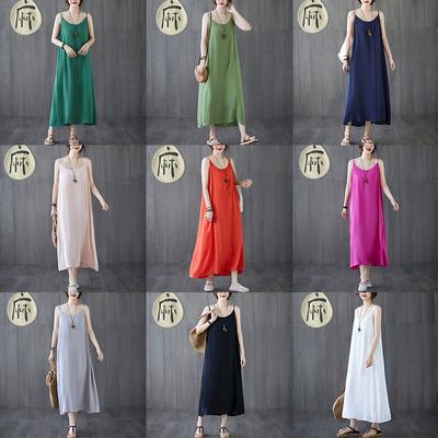 2025 Summer New Bottom Suspender Vest Skirt Women's Retro Loose Inner with Solid Color Small Suspender Dress