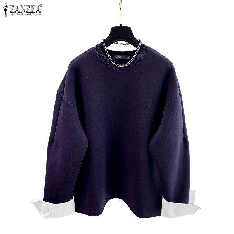 ZANZEA Damen Lässig Rundhals Langarm Herbst Dünne Sweatshirt-Tops