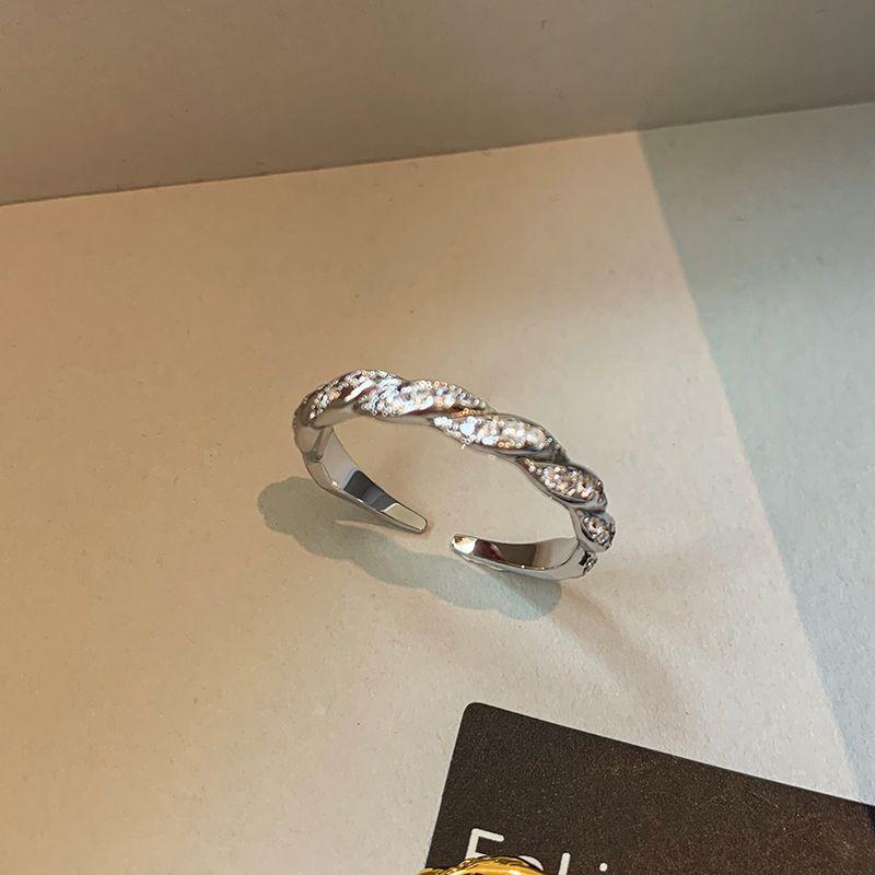 

Fashion Metal Cable Stitch Diamond-Embedded Open Ring for Women Fashion Stylish 2025 New Arrival Light Luxury Minority Fancy Ornament [Opening] silver ring