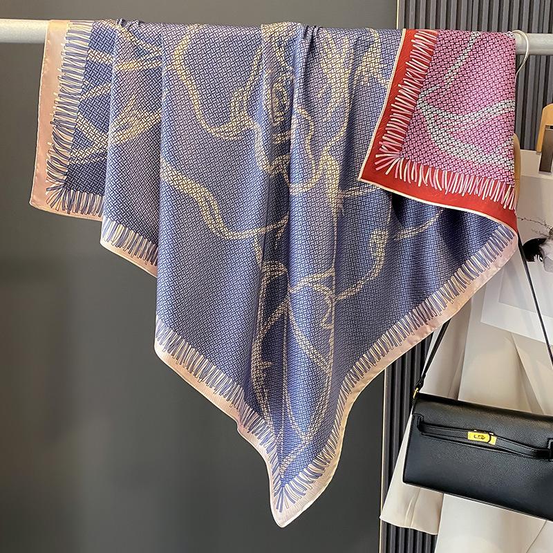 Geometric New Style Spring  Autumn and Summer Double-sided Printed Imitation Silk Scarf Scarf Scarf Thin Warm Shawl Fashionable