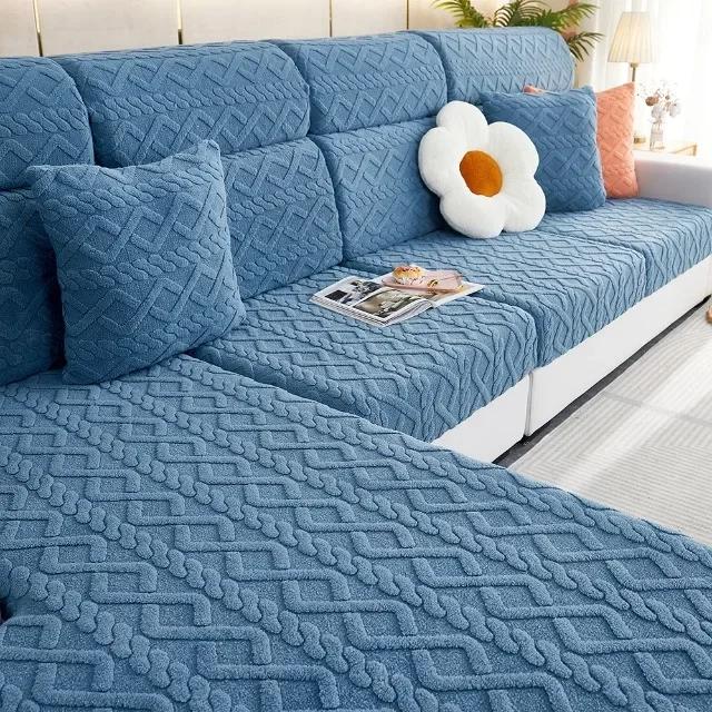 Luxury Thick Sofa Cushion Covers Solid Colors Stretch Sofa Covers Jacquard Spandex Sofa Couch Slipcovers Living Room Warm Winter