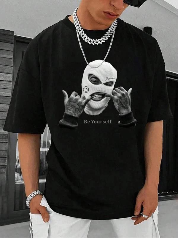 Men s Regular Fit Figure & Letter Print Drop Shoulder Tee, Street Fashion Casual XXXXL