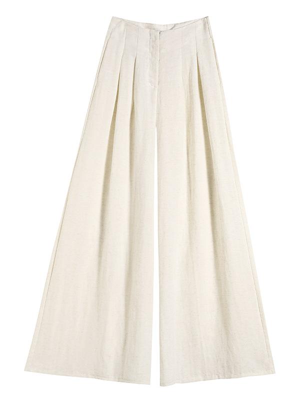 New Spring Women's High Waist Linen Wide-Leg Pants - Floor-Length Casual Yamamoto Style