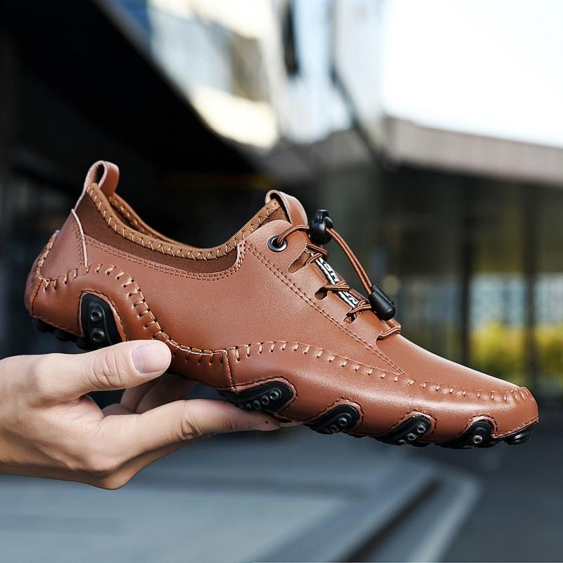 Fashion Men's Casual Sneakers Cow Leather New Driviers Outdoor Shoes Men Loafers Vintage Slip On Designer Flats Leisure Big Size 38-47