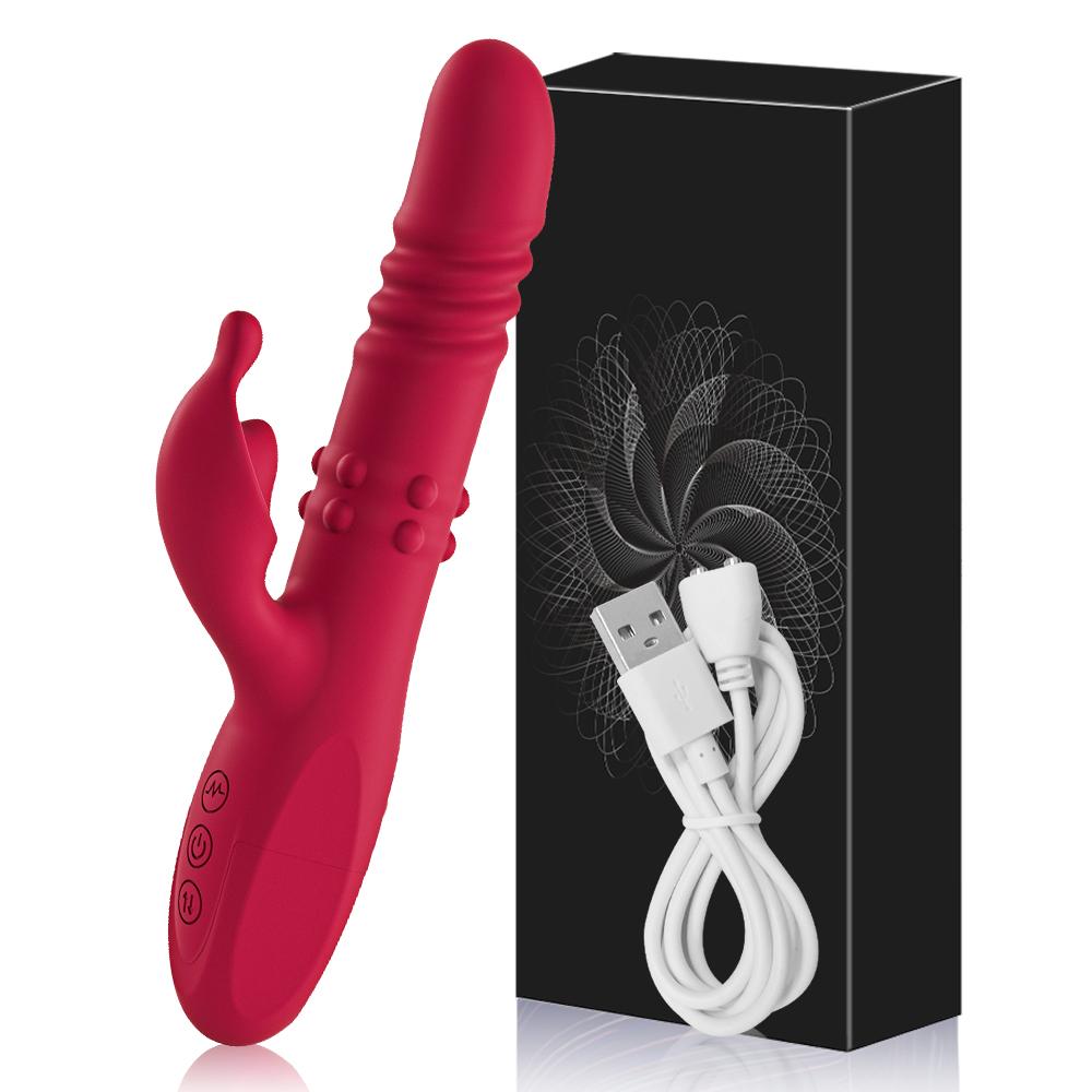 Rabbit Vibrator for Women Telescopic Dildo Powerful G-Spot Vibrating Rotating Beaded Clit Stimulator Female Masturbator Sex Toys