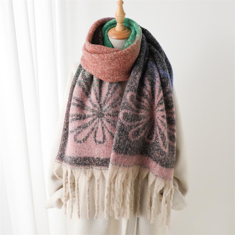 

Flower Designer Winter Warm Women Scarf Imitation Cashmere Thicken Shawl Pashmina Scarves Female Wrap Blanket Foulard Tassels 220x42cm