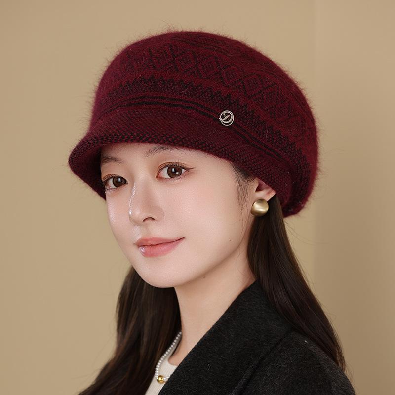 Hat Women Winter In The Elderly Autumn and Winter Warm Rabbit Hair Beret Fashion Cold Knitted Hat