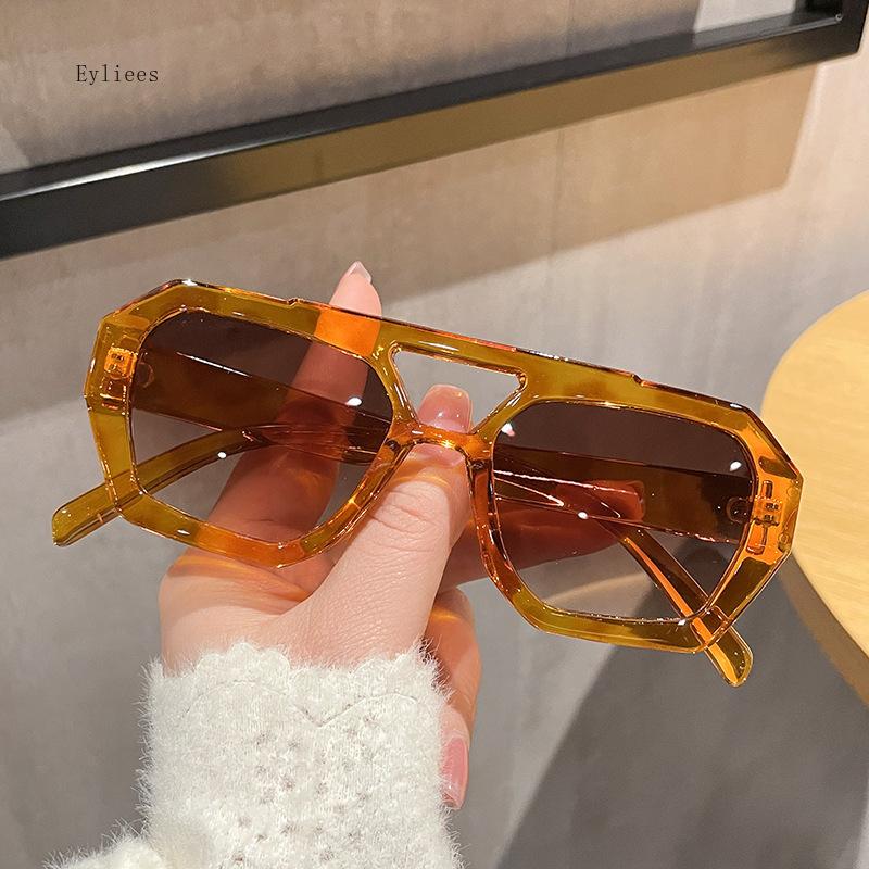 Retro Tortoiseshell Pilot Sunglasses Women Brand Designer Oversized Shades Eyewear Double Bridge Rectangle Men Sun Glassses