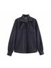 Women's Versatile Bow-Accent Long Sleeve Denim Shirt