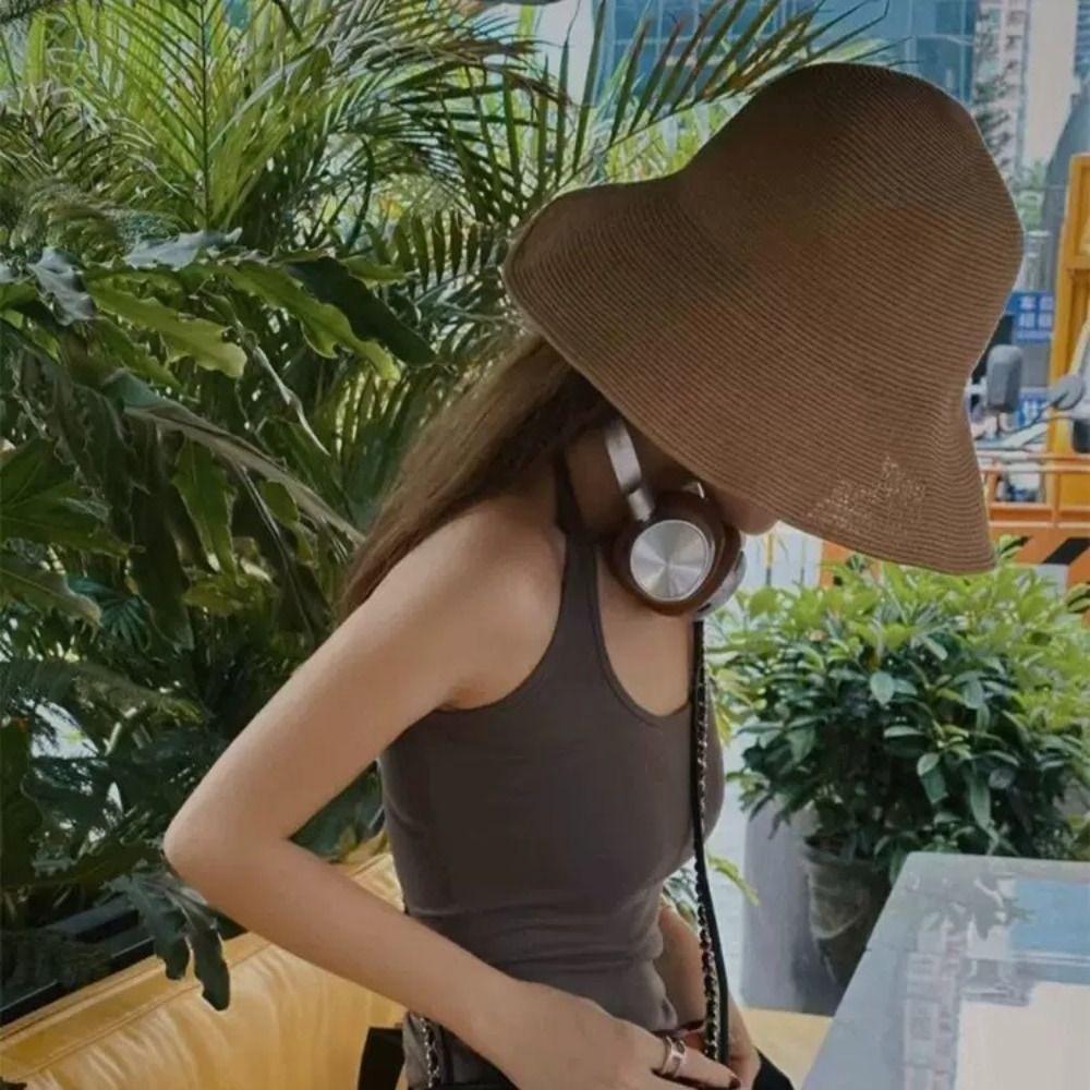 Solid Color Wide Brim Straw Hat Breathable UV Protection Cap Comfortable To Wear Beach Hat  Summer