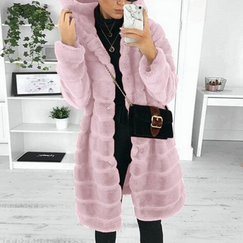 Zimowe damskie dorywczo z długim rękawem Solidne kardigany Fuzzy Fleece Outwear Faux Fur Hooded Kieszenie